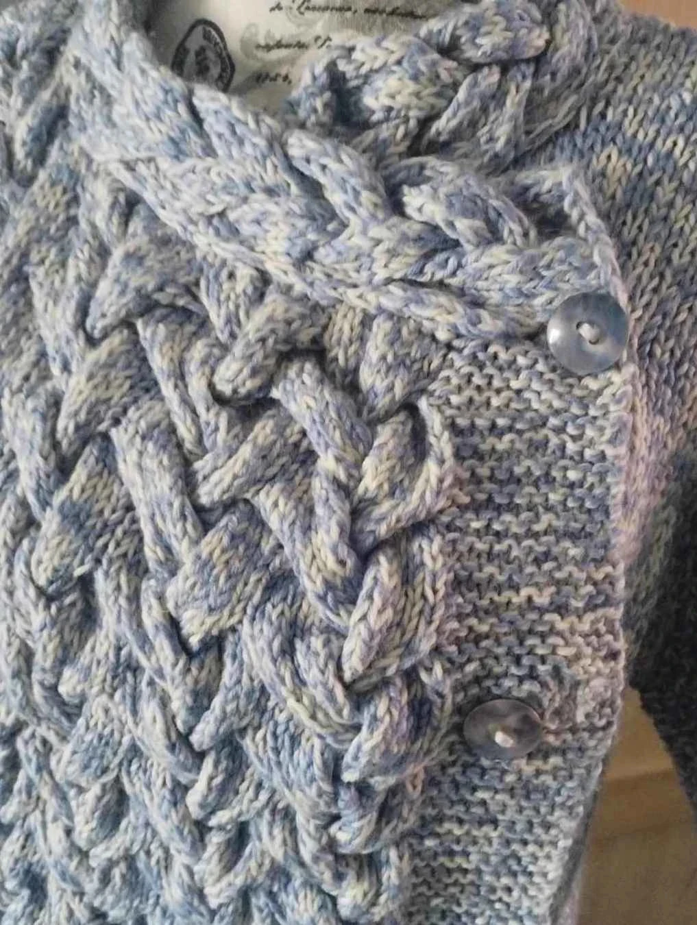 Cardigan azul claro/creme, lã, Fait Main T38//40 – photo 3
